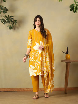Mamicha - Yellow Advika Straight Kurta with Pant & Dupatta