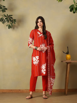 Mamicha - Orange Zoya Straight Kurta with Pant & Dupatta