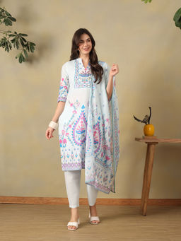 Mamicha - White Amaya Straight Kurta with Pant & Dupatta