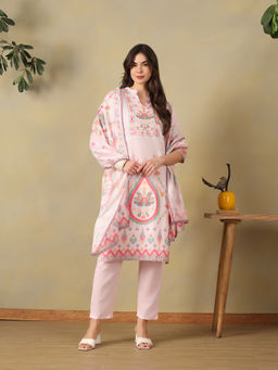 Mamicha - Pink Amaya Straight Kurta with Pant & Dupatta