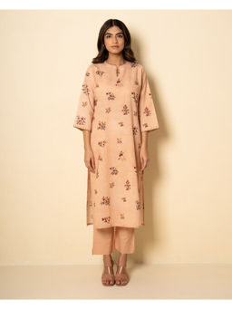 Kameez - Soft Salmon Cotton Floral Digital Print Kurta and Pant