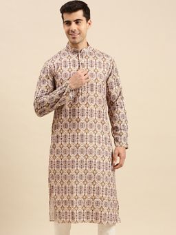 Sanwara - Men Yellow Cotton Printed Kurta
