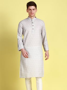 Sanwara - Men Floral Patterned Cotton Grey Trendy Look Kurta