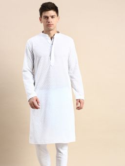 Sanwara - Men Red Thread Work Chikankari Indian Style Cotton Kurta