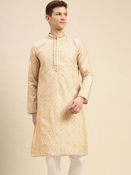 Sanwara - Men Beige Woven Designer Art Silk Ethnic Kurta