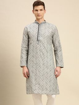 Sanwara - Men Grey Woven Designer Art Silk Ethnic Kurta