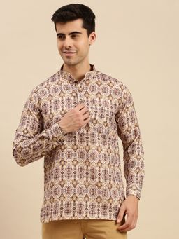 Sanwara - Men Yellow Cotton Printed Kurta