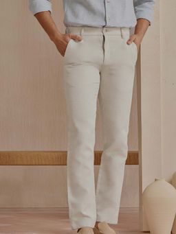 Andamen - Men Grey Cotton Linen Herringbone Textured Trouser