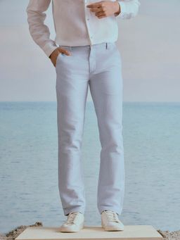 Andamen - Men Blue Linen Cotton Stripes Trouser