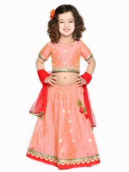 SAKA DESIGNS - Peach Gold & Red Festive Lehenga Choli (Set of 3)