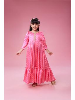 MASTARANG - Ethnic Long Satin Maxi Dress with Pearl Lace At Neckline