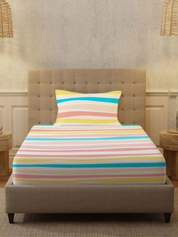 Urban Space - Serene Cotton Bedsheets for Single Bed with Pillow Cover-Multi Colour-Pastel