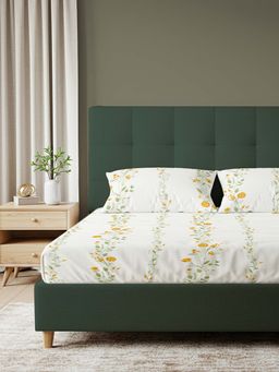 Urban Space - Serene 200 TC Cotton Bedsheets For King Fitted Bed Veil Bloom - Yellow