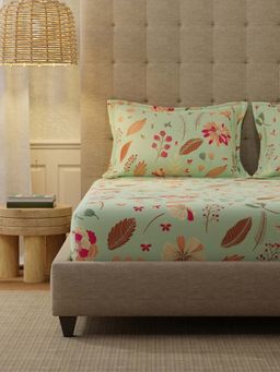 Urban Space - Florence Sage Green Cotton Bedsheet with 2 Pillow Covers (King)