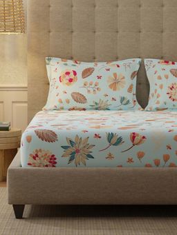 Urban Space - Florence Sky Blue Cotton Bedsheet with 2 Pillow Covers (King)