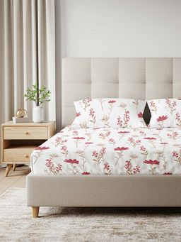 Urban Space - Cotton Fitted Bedsheet with Pillow Covers - Orchid Blooms Pink (King)