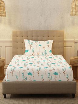 Urban Space - Cotton Bedsheet with Pillow Cover - Orchid Blooms Turquoise (Single)