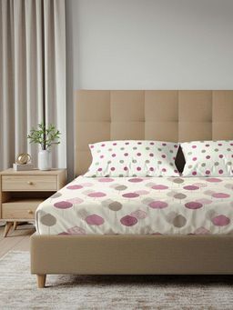 Urban Space - Drops Pink Cotton King Fitted Bedsheet with 2 Pillow Covers