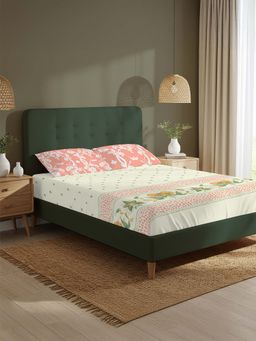 Urban Space - Serene 200 Tc Cotton Bedsheets With 2 Pillow Covers Ivy Bloom Peach King