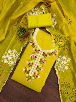 Zeepkart - Cotton Silk Sea Green Colour Unstitched Kurta and Bottom with Dupatta (Set of 3)