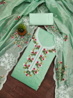 Zeepkart - Cotton Silk Turquoise Colour Unstitched Kurta and Bottom with Dupatta (Set of 3)