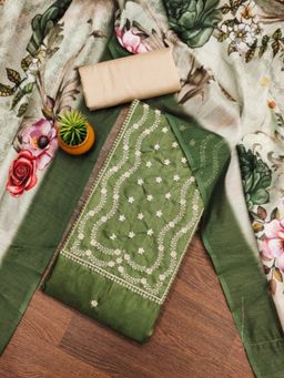 Zeepkart - Cotton Silk Green Colour Floral Unstitched Kurta and Bottom with Dupatta (Set of 3)
