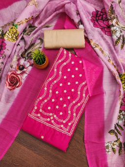 Zeepkart - Cotton Silk Pink Colour Floral Unstitched Kurta and Bottom with Dupatta (Set of 3)