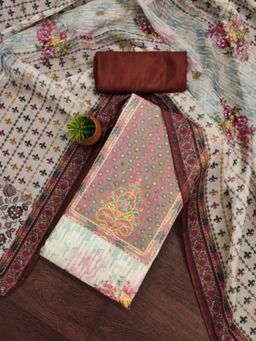 Zeepkart - Organza Silk Maroon Colour Floral Unstitched Kurta and Bottom with Dupatta (Set of 3)