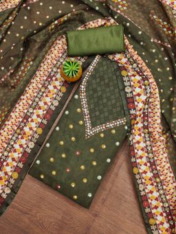 Zeepkart - Organza Silk Green Colour Printed Unstitched Kurta and Bottom with Dupatta (Set of 3)