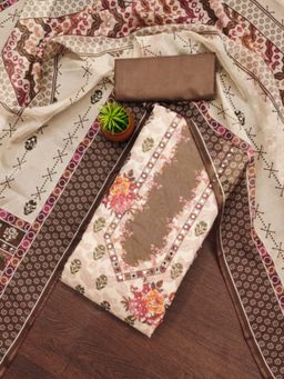 Zeepkart - Organza Silk Brown Colour Floral Unstitched Kurta and Bottom with Dupatta (Set of 3)