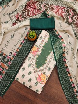 Zeepkart - Organza Silk Green Colour Floral Unstitched Kurta and Bottom with Dupatta (Set of 3)