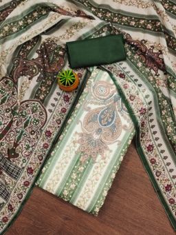 Zeepkart - Organza Silk Green Colour Printed Unstitched Kurta and Bottom with Dupatta (Set of 3)
