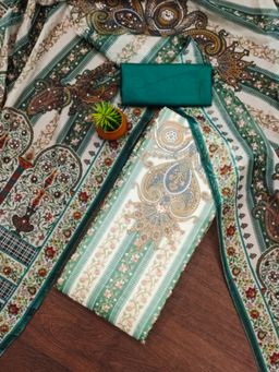 Zeepkart - Organza Silk Teal Colour Printed Unstitched Kurta and Bottom with Dupatta (Set of 3)