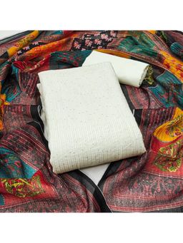 Zeepkart - Chanderi Silk White Colour Embellished Unstitched Kurta and Bottom with Dupatta (Set of 3)