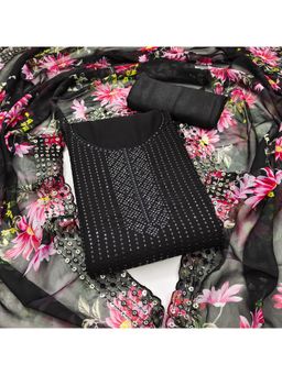 Zeepkart - Georgette Silk Black Colour Embellished Unstitched Kurta and Bottom with Dupatta (Set of 3)