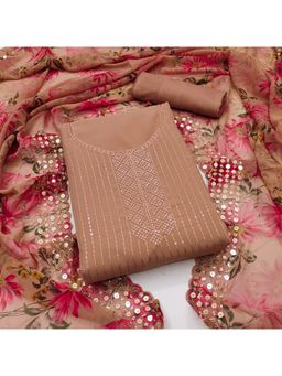 Zeepkart - Georgette Silk Brown Colour Embellished Unstitched Kurta and Bottom with Dupatta (Set of 3)