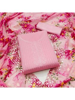 Zeepkart - Georgette Silk Pink Colour Embellished Unstitched Kurta and Bottom with Dupatta (Set of 3)