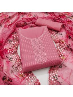 Zeepkart - Georgette Silk Pink Colour Embellished Unstitched Kurta and Bottom with Dupatta (Set of 3)