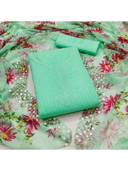 Zeepkart - Georgette Silk Green Colour Embellished Unstitched Kurta and Bottom with Dupatta (Set of 3)