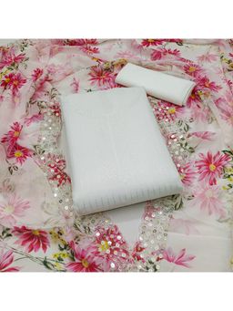 Zeepkart - Georgette Silk Off White Colour Unstitched Kurta and Bottom with Dupatta (Set of 3)