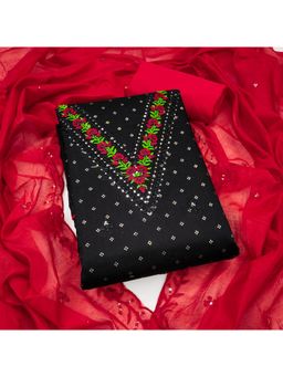 Zeepkart - Chanderi Silk Black Colour Embroidered Unstitched Kurta and Bottom with Dupatta (Set of 3)