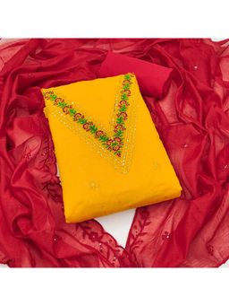 Zeepkart - Chanderi Silk Mustard Colour Unstitched Kurta and Bottom with Dupatta (Set of 3)