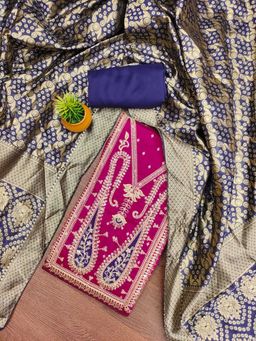 Zeepkart - Chanderi Silk Pink Colour Embellished Unstitched Kurta and Bottom with Dupatta (Set of 3)