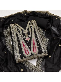 Zeepkart - Chanderi Silk Black Colour Embellished Unstitched Kurta and Bottom with Dupatta (Set of 3)