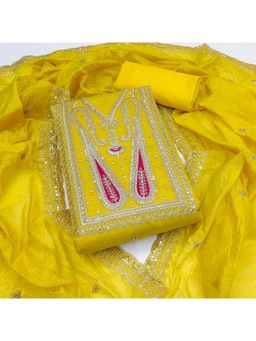 Zeepkart - Chanderi Silk Green Colour Embellished Unstitched Kurta and Bottom with Dupatta (Set of 3)