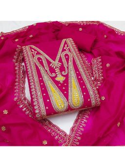 Zeepkart - Chanderi Silk Pink Colour Embellished Unstitched Kurta and Bottom with Dupatta (Set of 3)