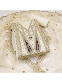 Zeepkart - Chanderi Silk Off White Colour Unstitched Kurta and Bottom with Dupatta (Set of 3)