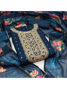 Zeepkart - Chanderi Silk Blue Colour Embroidered Unstitched Kurta and Bottom with Dupatta (Set of 3)