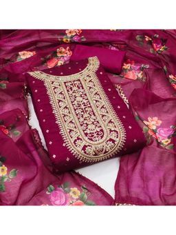 Zeepkart - Chanderi Silk Pink Colour Embroidered Unstitched Kurta and Bottom with Dupatta (Set of 3)