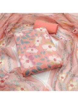 Zeepkart - Chanderi Silk Peach Colour Floral Unstitched Kurta and Bottom with Dupatta (Set of 3)